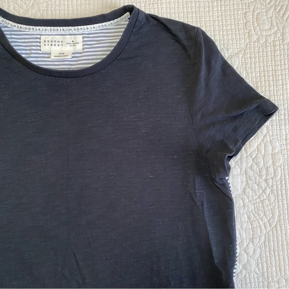 KATE SPADE Broome Street Black Short Sleeve Striped Ruffle Back T-shirt Medium